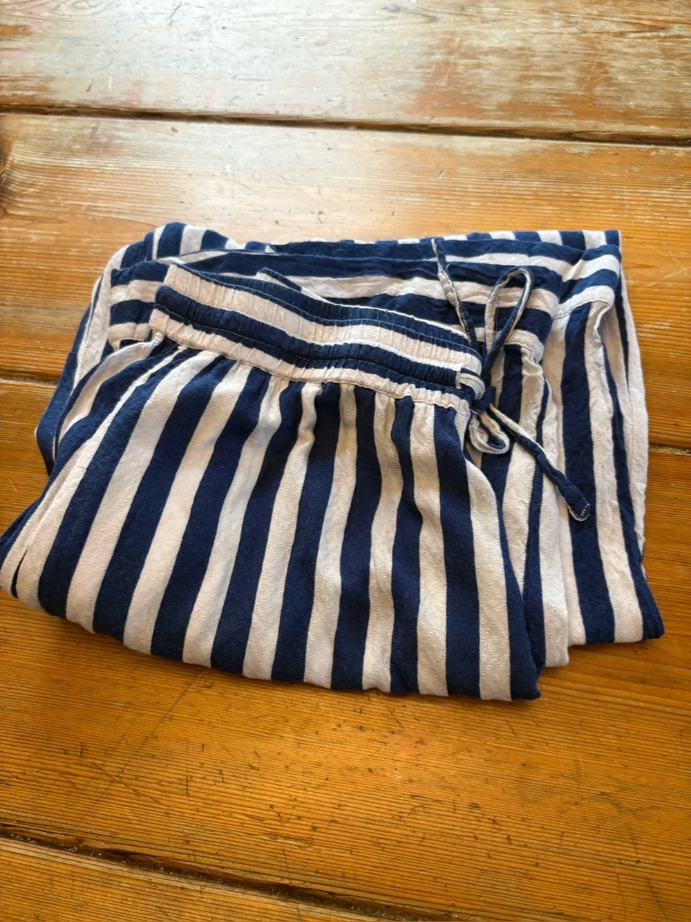 Free People Striped Wide Leg Pants XS Navy White Drawstring Coastal